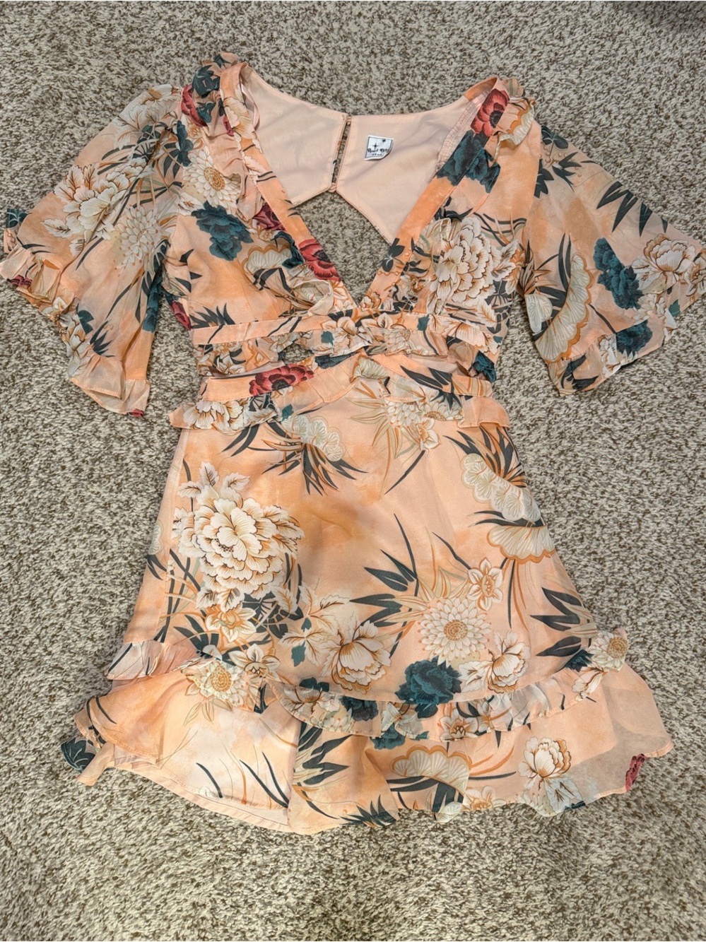 Showpo Peach Floral Mini Dress with Teal Accents